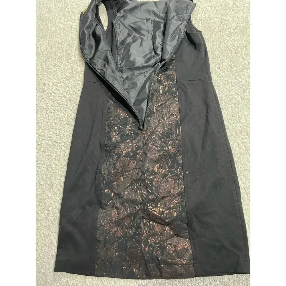 Iman Women's Size XS Floral Sleeveless Lace Sheath Dress Black Brown Cocktail - Picture 3 of 9